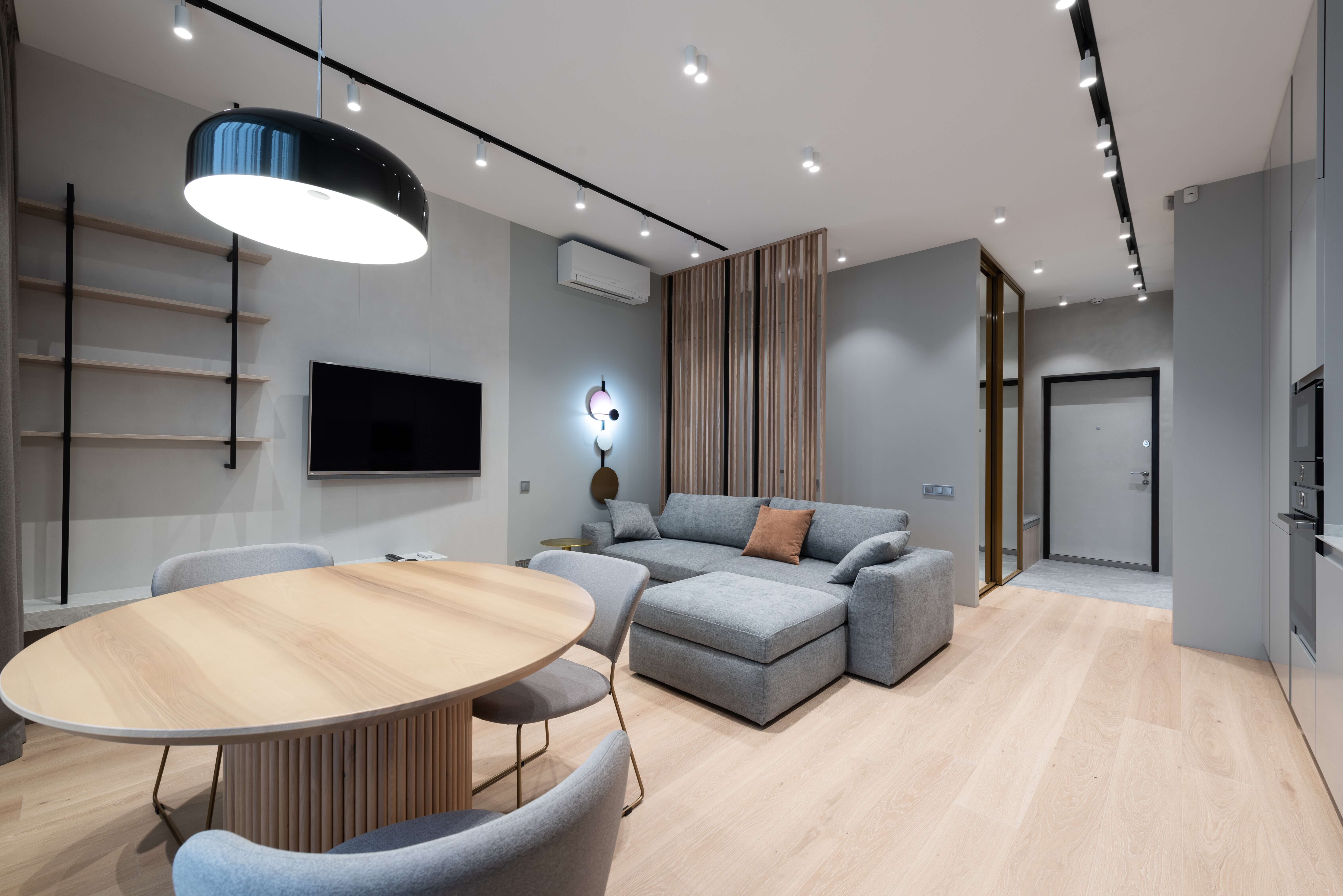 Design de interiores de sala de estar de estilo moderno minimalista
