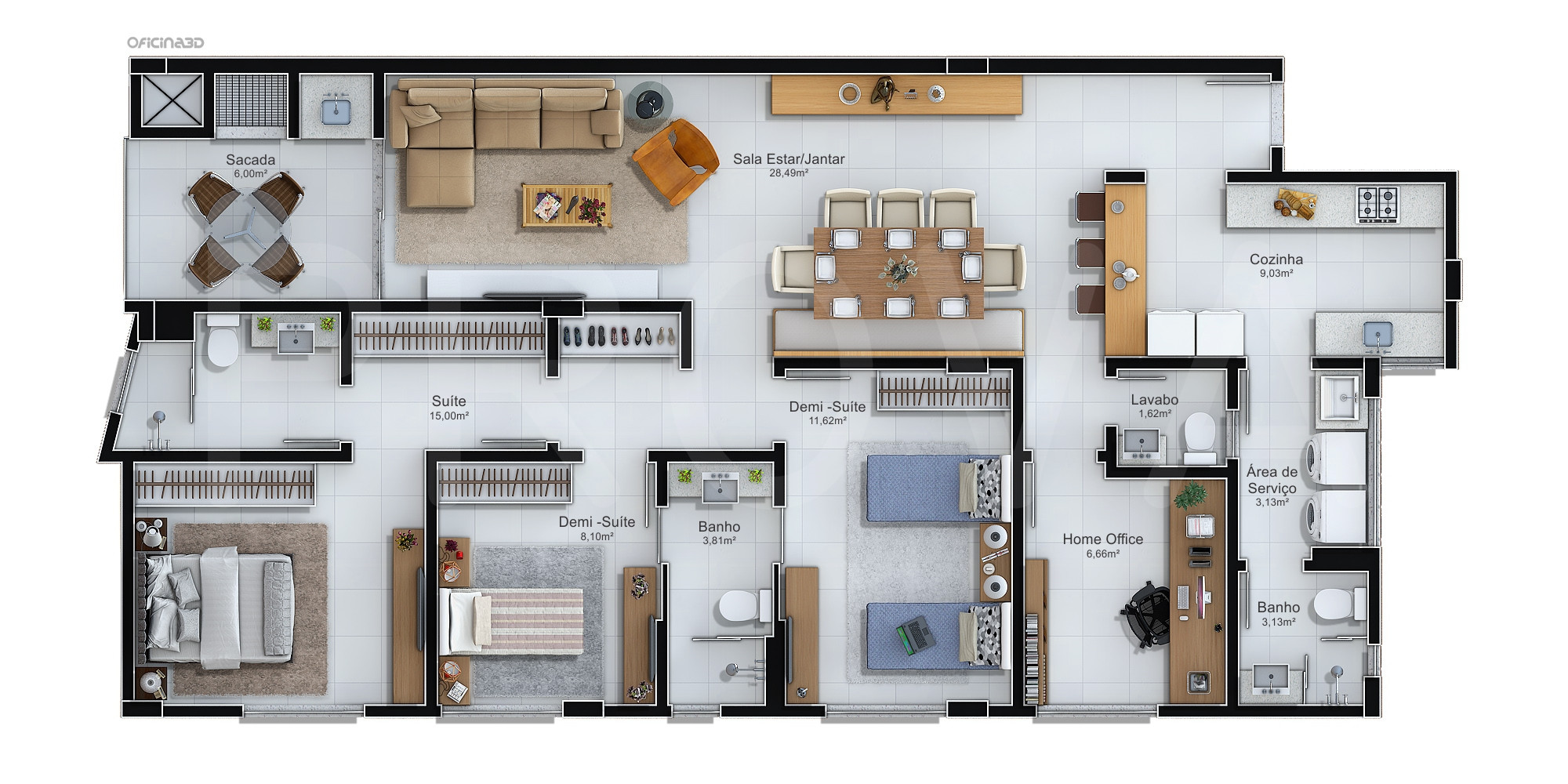 Avezzano Residencial — planta apartamento tipo (finais 2, 3 e 4, rebatida)