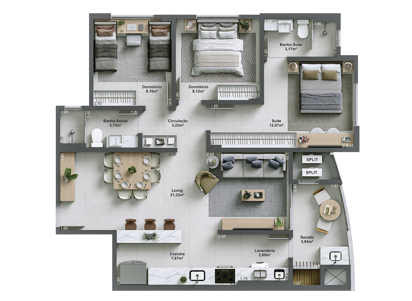 Pianezze Residencial — Apartamento tipo - Final 01 - Torre A (Final 02 possui a mesma planta, apenas rebatida)