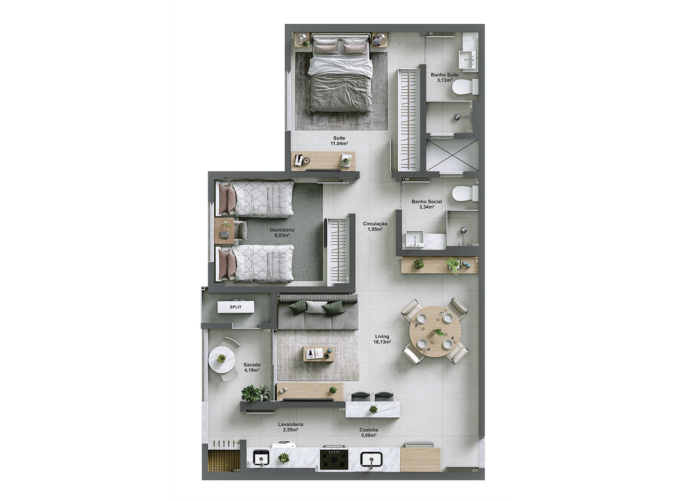 Pianezze Residencial — Apartamento tipo - Final 03 - Torre B (Final 06 possui a mesma planta, apenas rebatida)