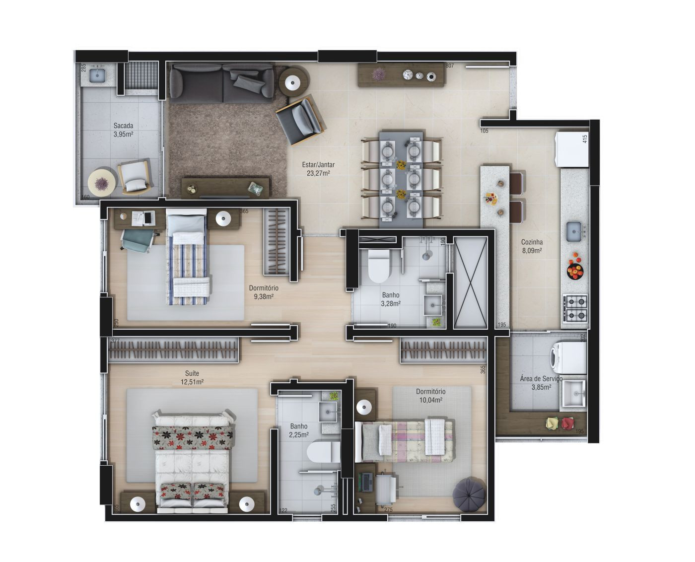 Due Fratelli Residencial — Apartamento tipo - Final 4 (Final 5 possui a mesma planta apenas rebatida)