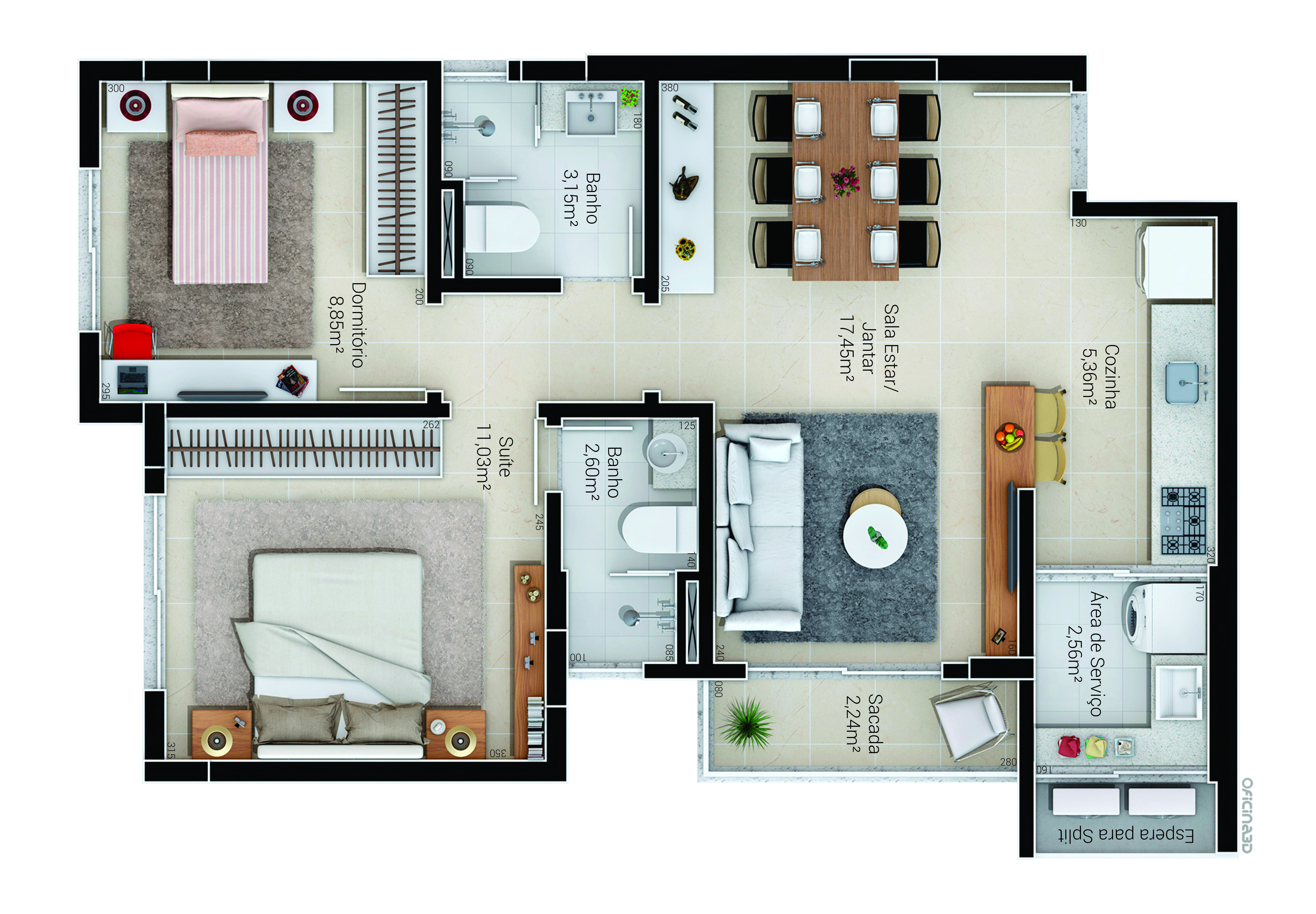 Bosco Del Montello Residencial — planta apartamento tipo final 1 (torres 1 e 2)