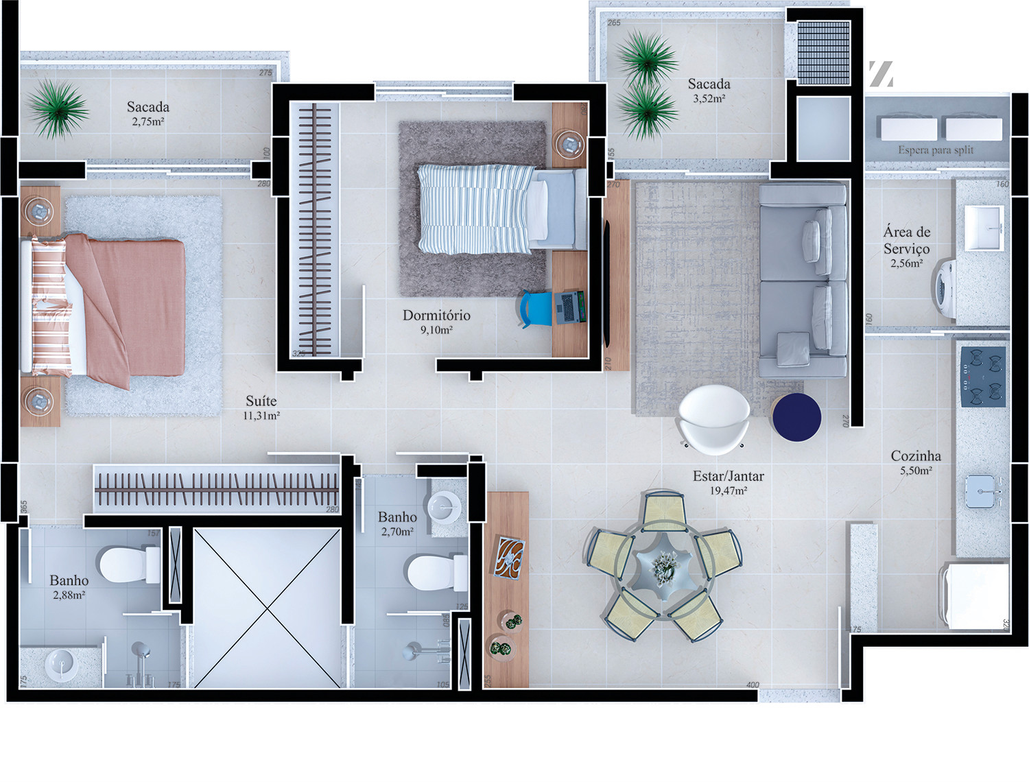 Calalzo Di Cadore Residencial — planta apartamento tipo final 3 (final 6, rebatida)