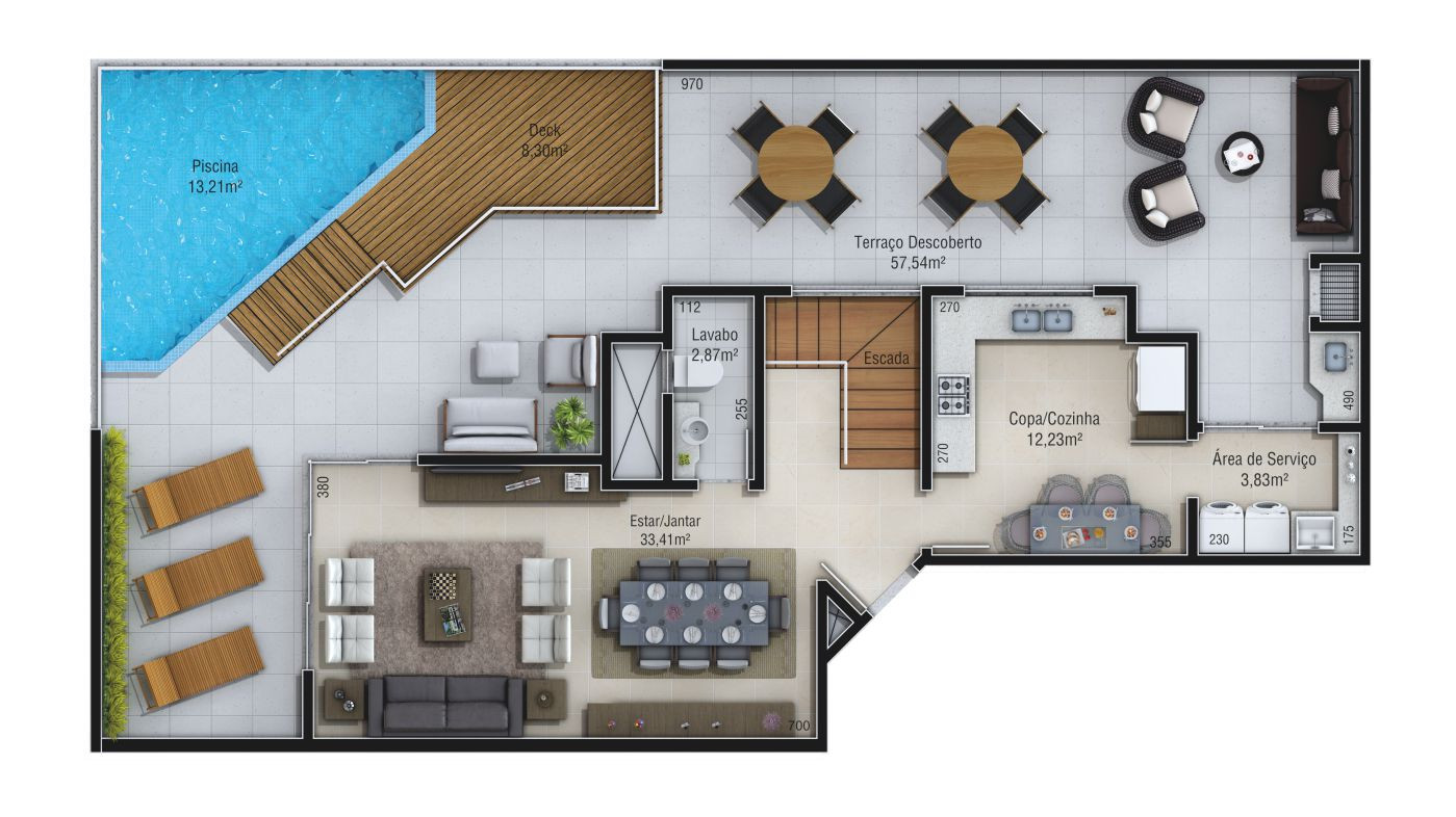 Due Fratelli Residencial — Cobertura inferior tipo - Final 1 (Final 2 possui a mesma planta apenas rebatida)
