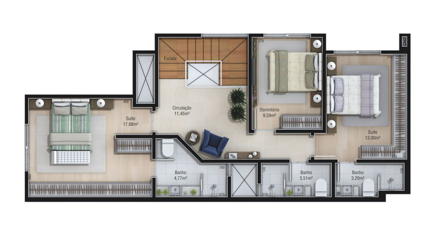 Due Fratelli Residencial — Cobertura superior tipo - Final 1 (Final 2 possui a mesma planta apenas rebatida)