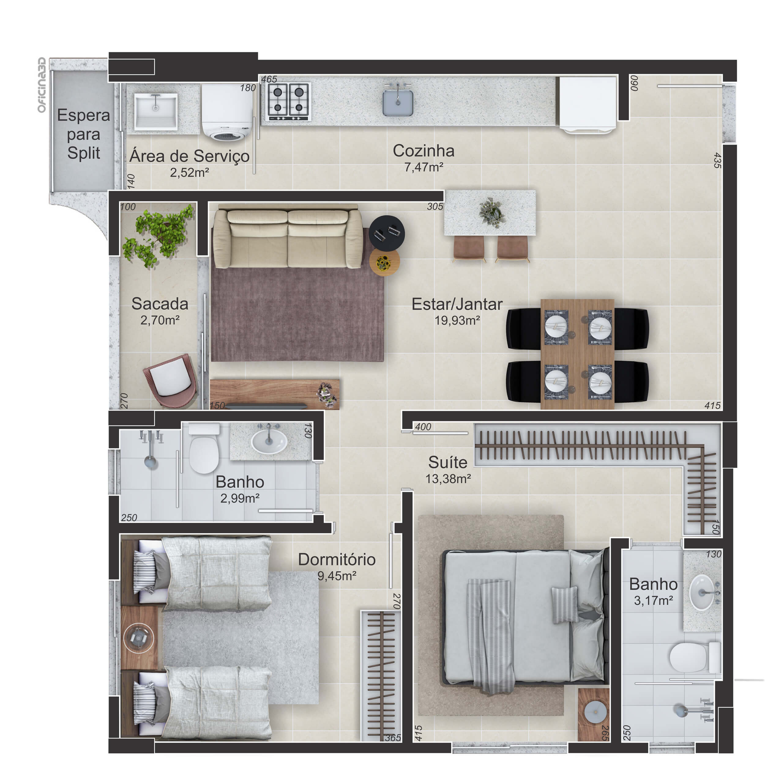 Pavia Residencial — Apartamento tipo - Final 1 - Torre 3 e 4 (Finais 2, 4 e 5 - Torre 3 e 4 possuem a mesma planta apenas rebatida)