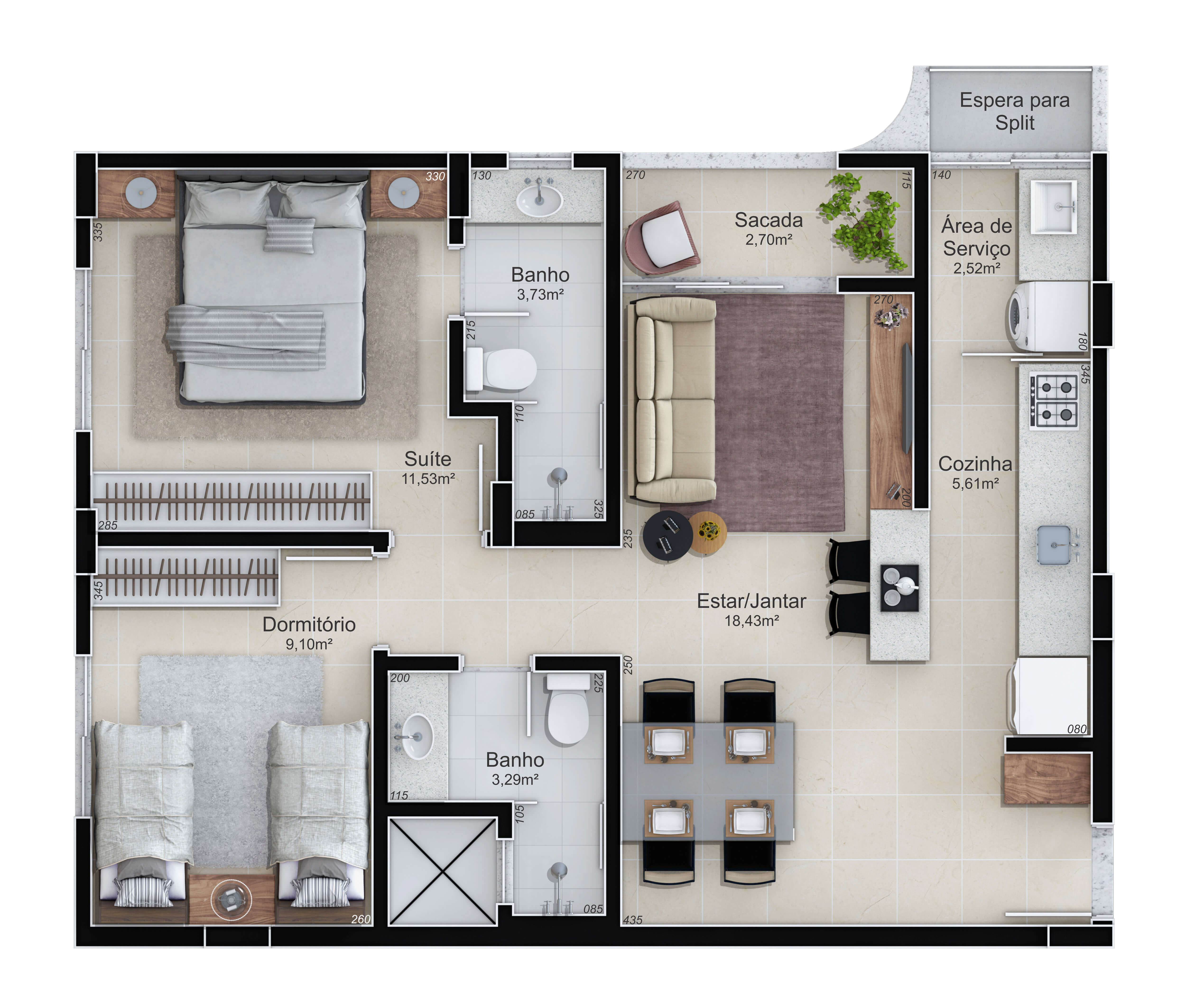 Pavia Residencial — Apartamento tipo - Final 2 - Torres 1 e 2