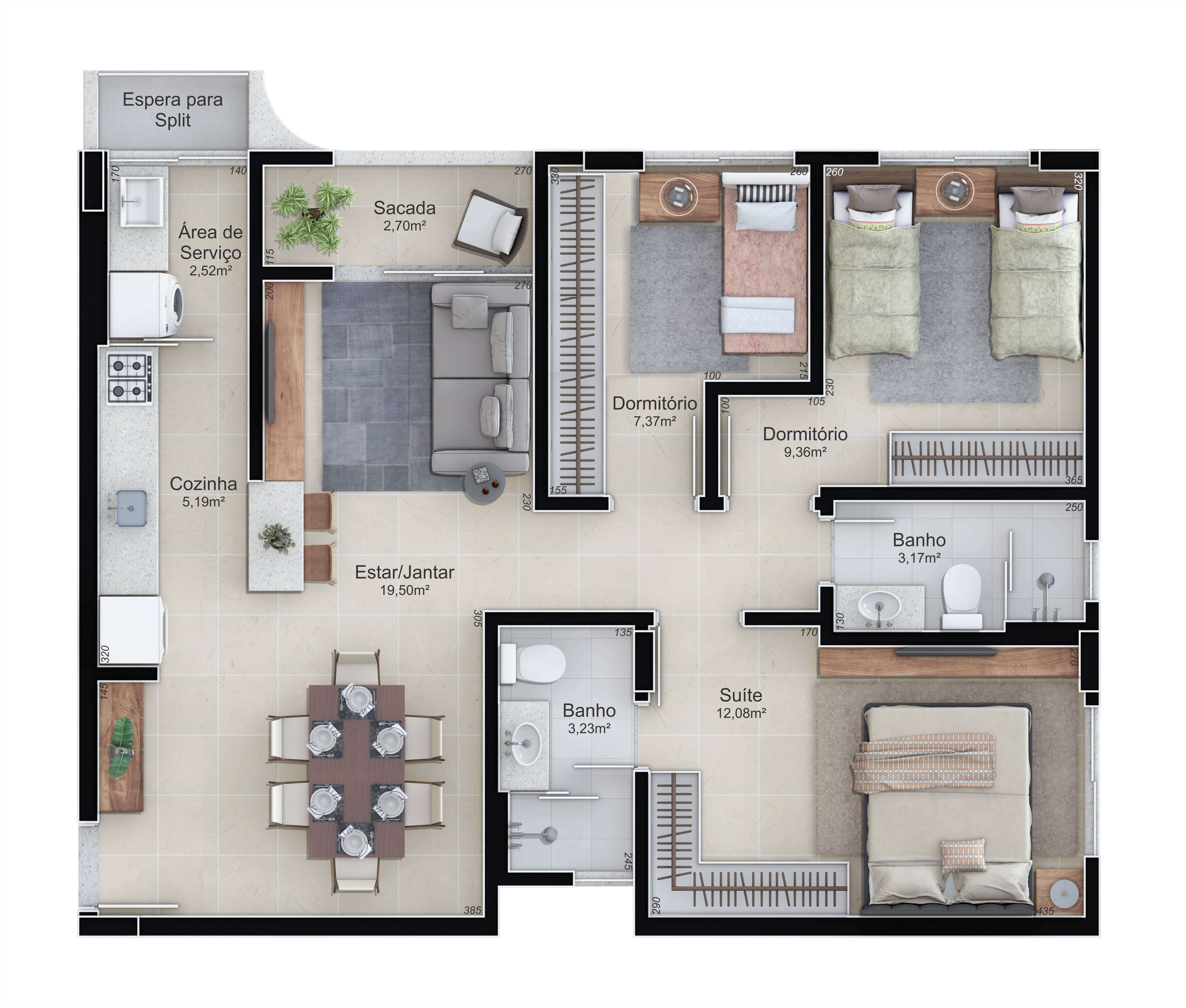 Pavia Residencial — Apartamento tipo - Final 4 - Torre 1 e 2 (Finais 1 e 5 torre 1 e 2 possuem a mesma planta apenas rebatida