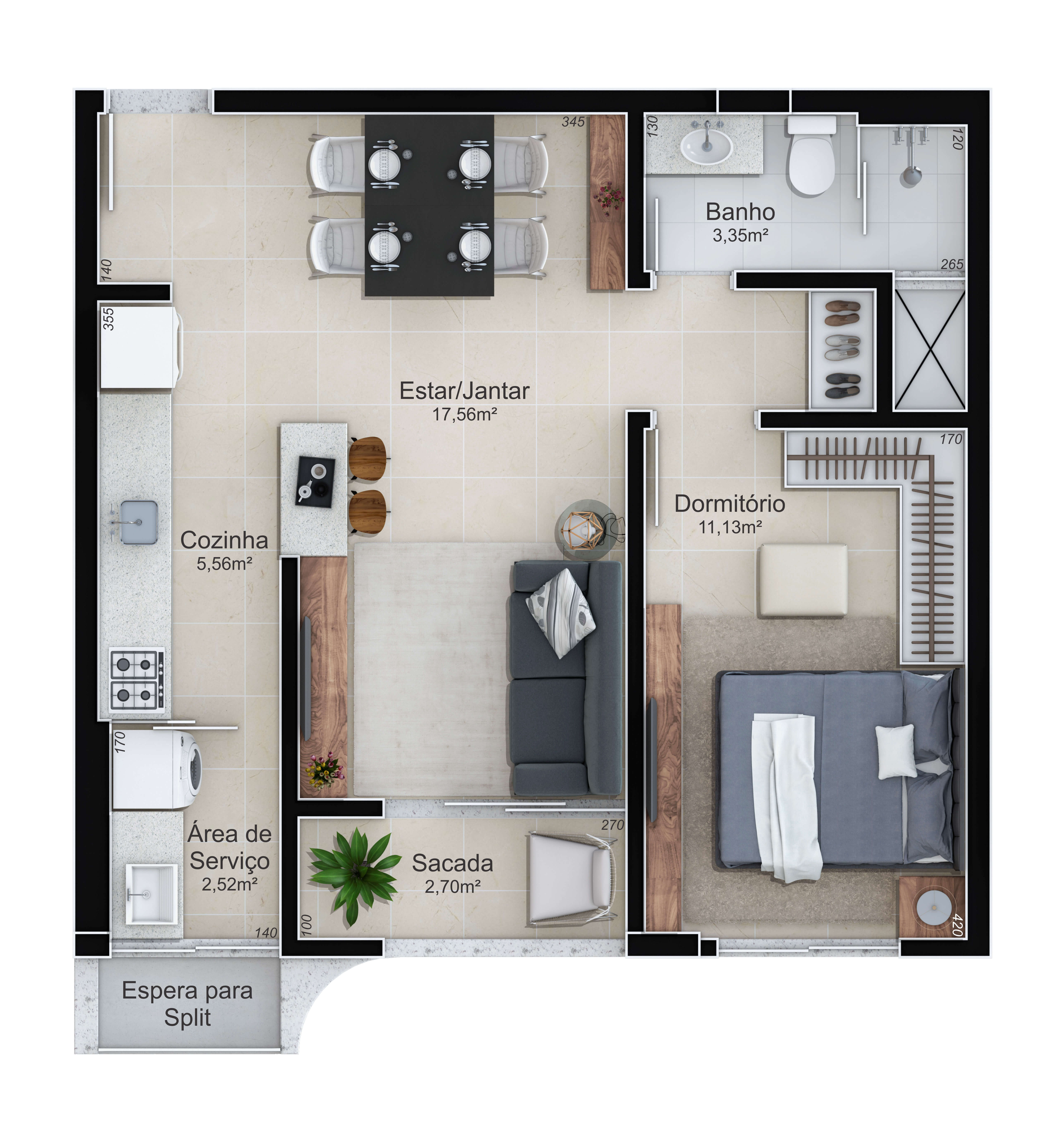 Pavia Residencial — Apartamento tipo - Final 7 - Torre 1 e 2 (Final 6 - Torre 1 e 2 possui a mesma planta apenas rebatida