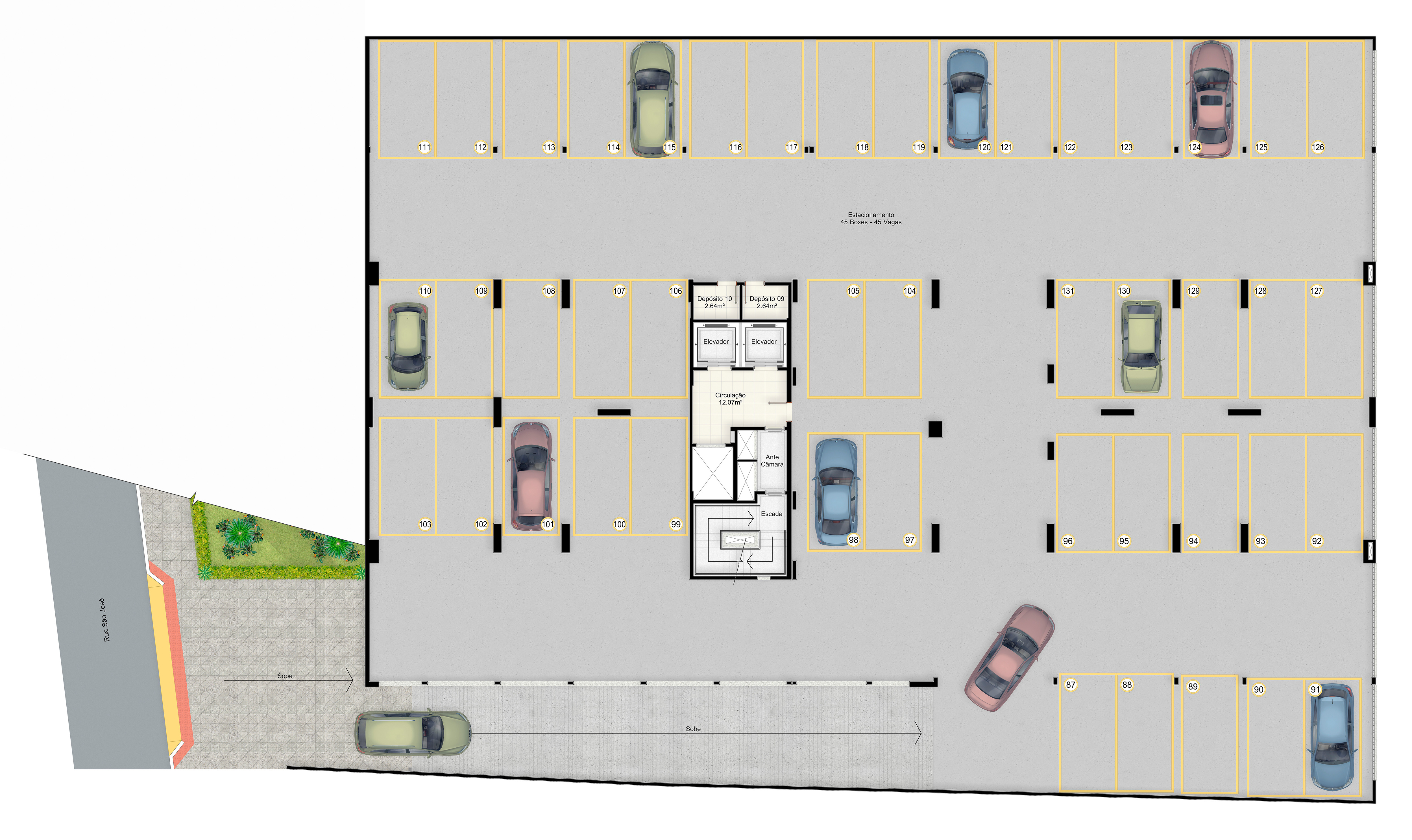 Calliano Residencial — garagem, 1º pavimento