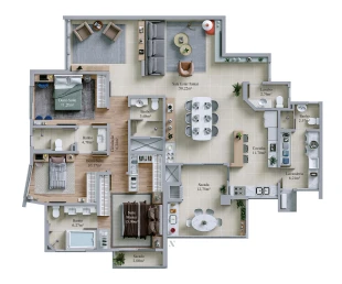 Apartamento tipo Living ampliado - Final 01 (Finais 1, 3 e 4 possuem a mesma planta apenas rebatida)