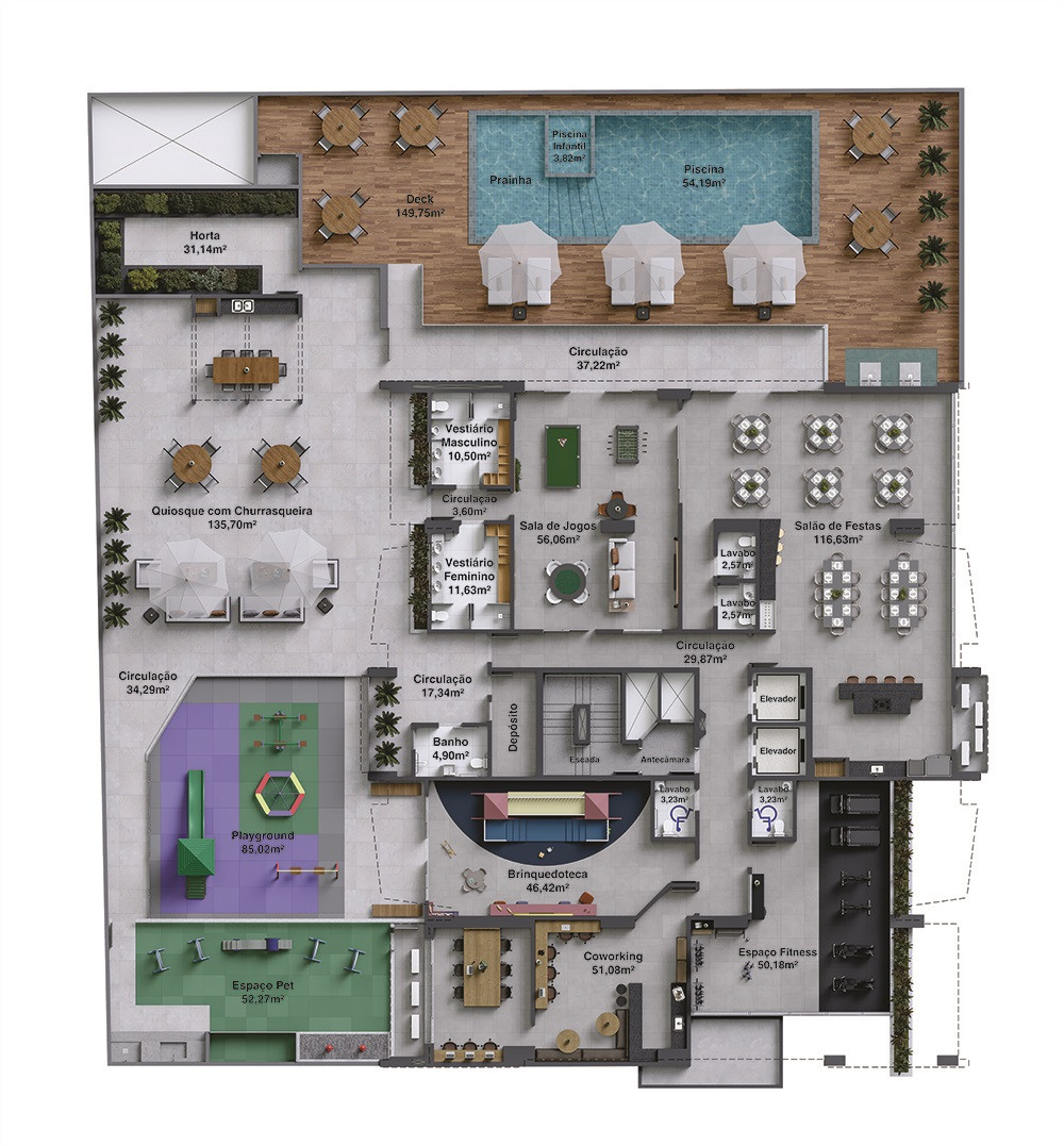 Tremezzo Residencial — pavimento de lazer