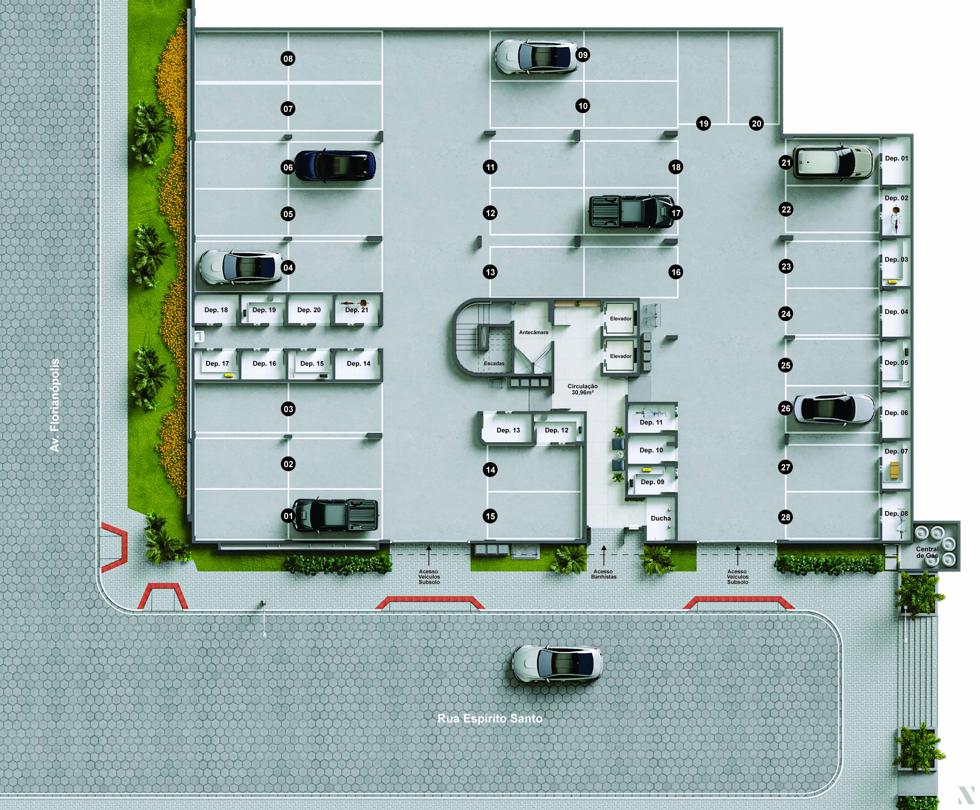 Mar Positano Residencial — subsolo, garagem