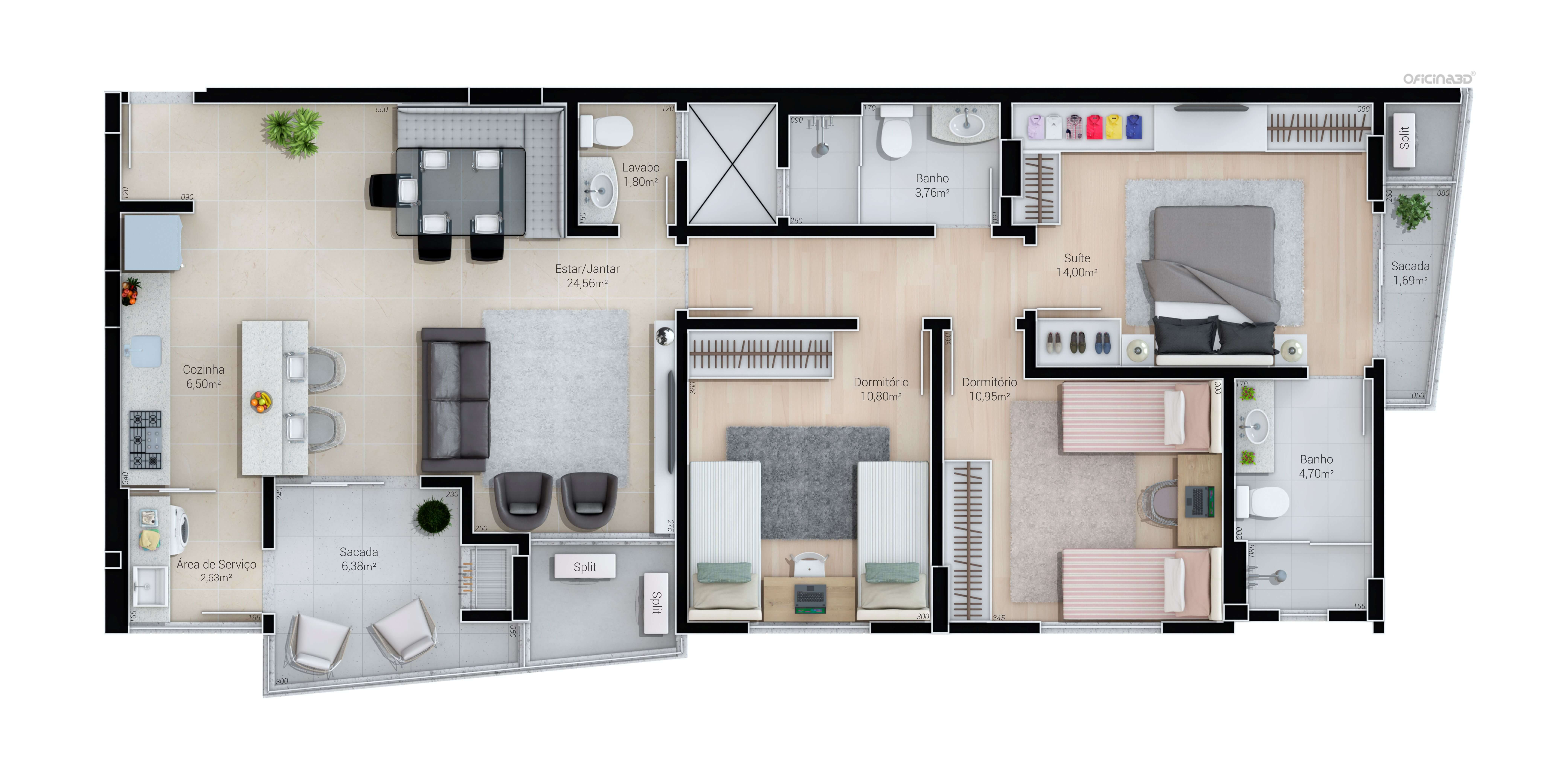 Castellano Residencial — Apartamento tipo - Final 1 | Final 2 possui a mesma planta rebatida