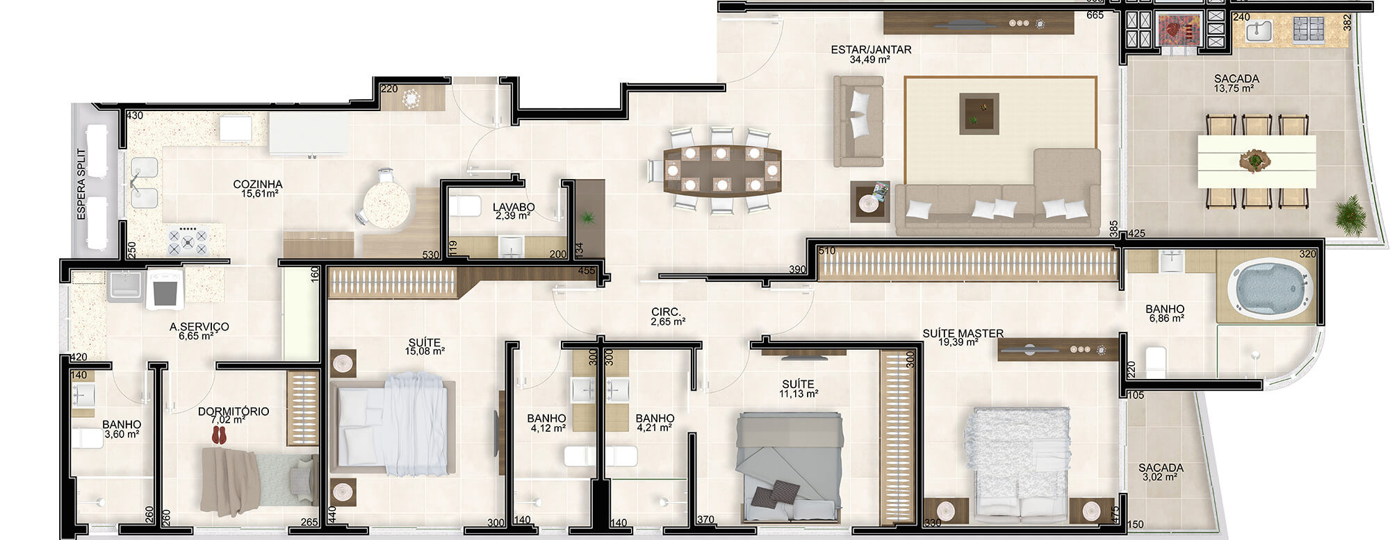 Piazza Castello Residencial — Apartamento tipo - Final 2 (Final 1 possui a mesma planta apenas rebatida)