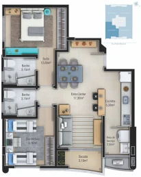 Apartamento tipo - Final 2 (Final 1 possui a mesma planta apenas rebatida)